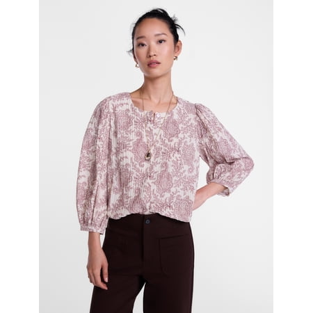 Scenario Women's and Women's Plus Blouse with 3/4-Length Puff Sleeves, Sizes XS-4X