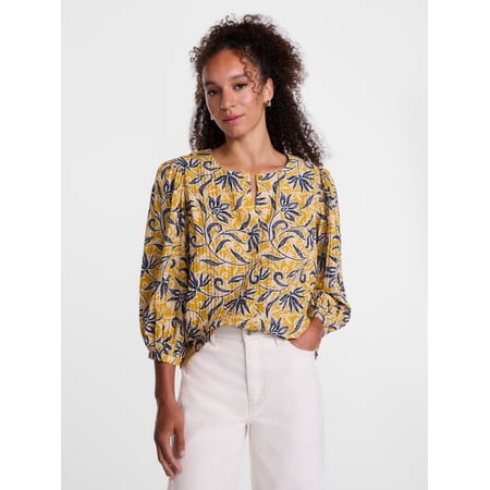 Scenario Women's and Women's Plus Blouse with 3/4-Length Puff Sleeves, Sizes XS-4X