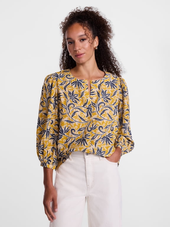 Women's and Women's Plus Blouse with 3/4-Length Puff Sleeves, Sizes XS-4X