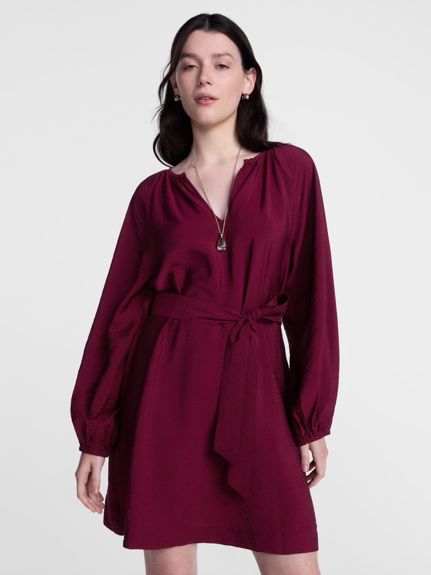 Scenario Women's and Women's Plus Mini Dress with Long Balloon Sleeves, Sizes XS-4X