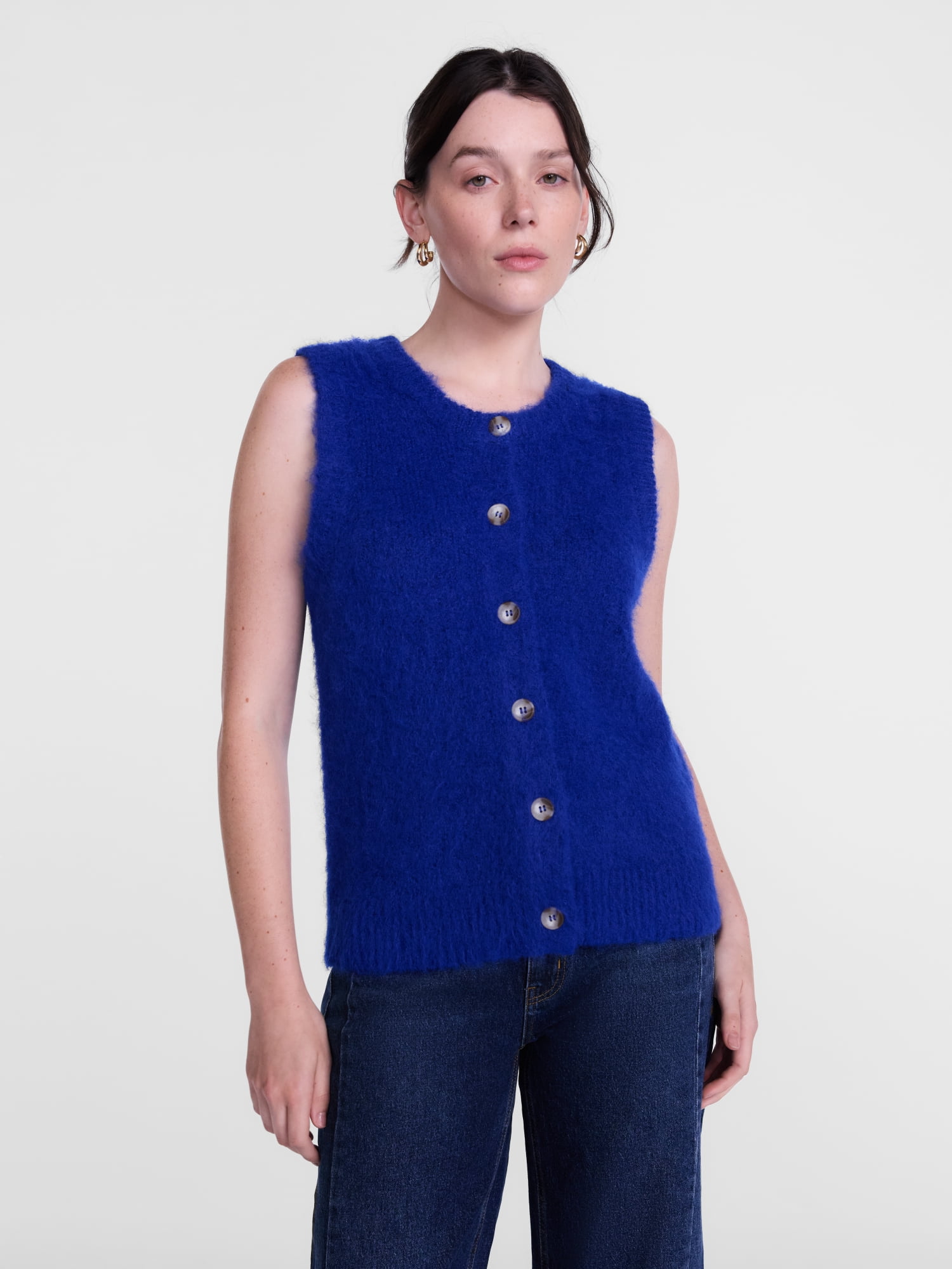 Scenario Women's and Women's Plus Button Front Textured Sweater Vest, Lightweight, Sizes XS-4X