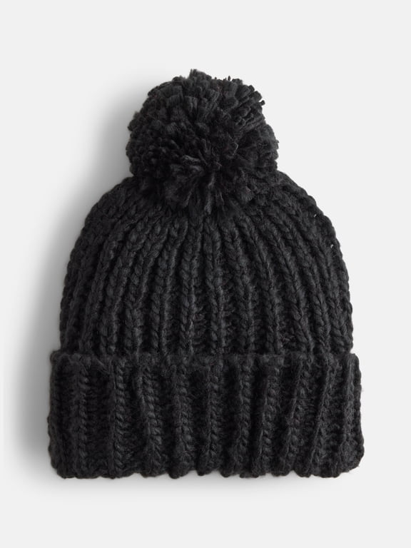Women's Chunky Textured Beanie, One Size Fits Most, Black Soot