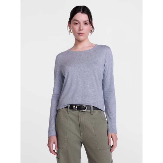 Scenario Women's Cotton Crewneck Tee with Long Sleeves, Sizes XS-XXXL