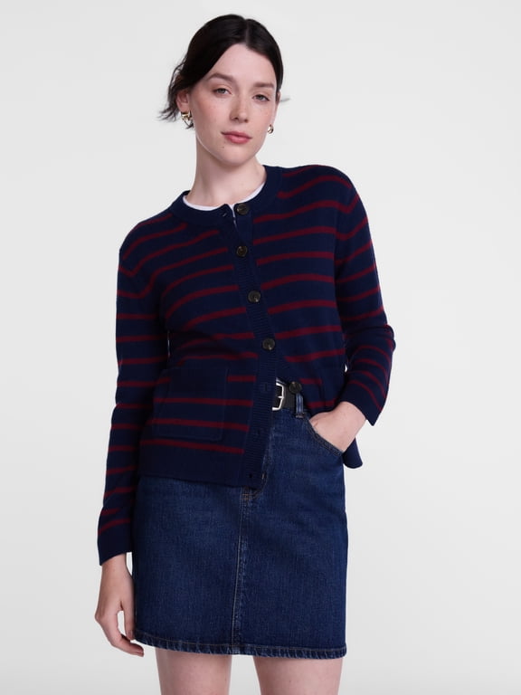 Women's Crewneck Cardigan with Patch Pockets, Lightweight, Sizes XS-XXXL
