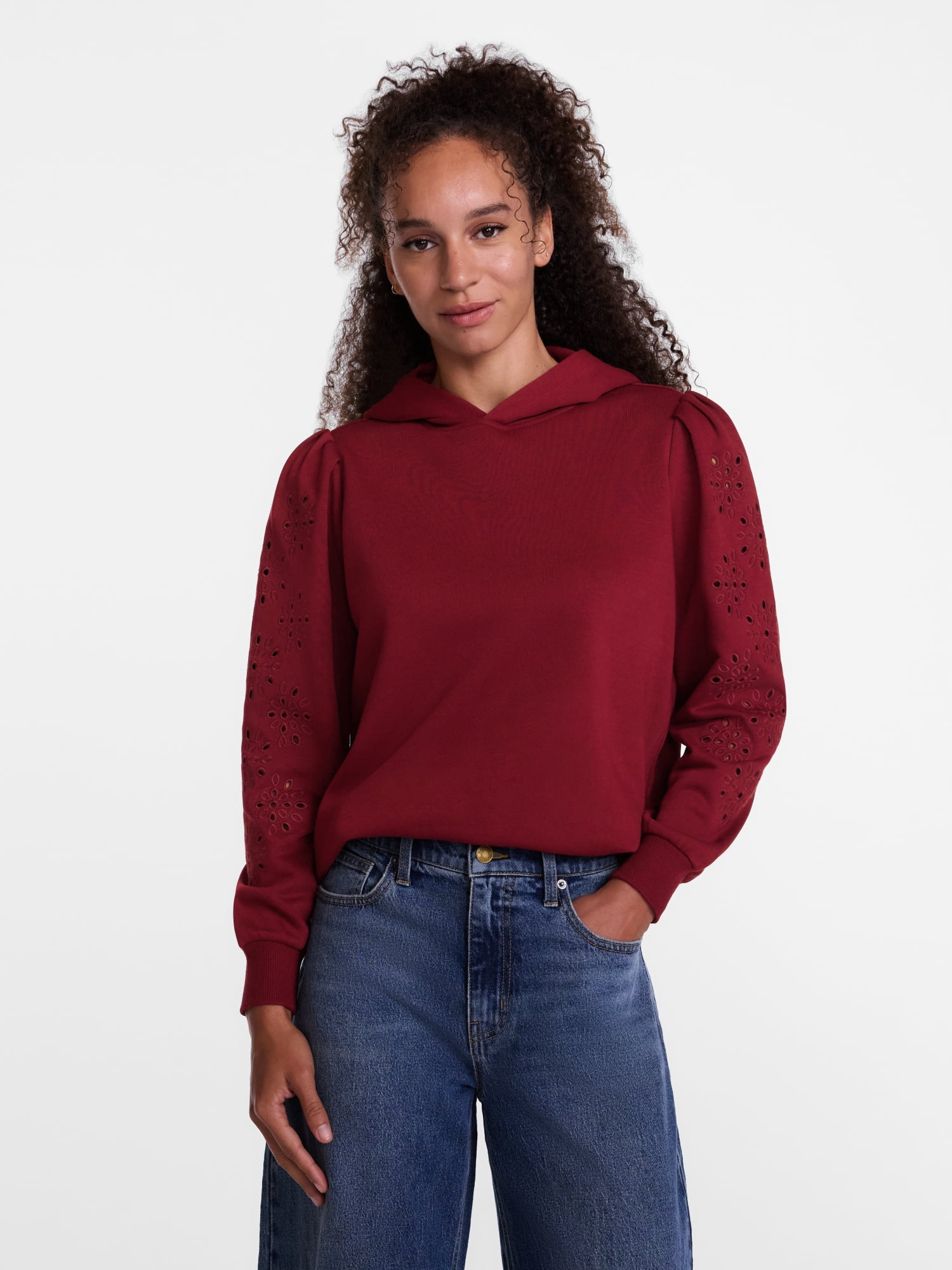 Scenario Women's and Women's Plus Eyelet Hoodie with Long Sleeves, Sizes XS-4X
