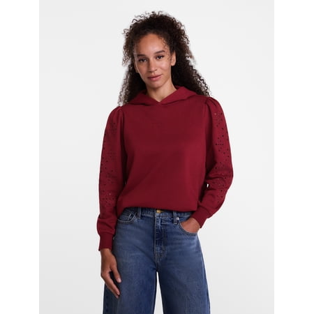 Scenario Women's and Women's Plus Eyelet Hoodie with Long Sleeves, Sizes XS-4X