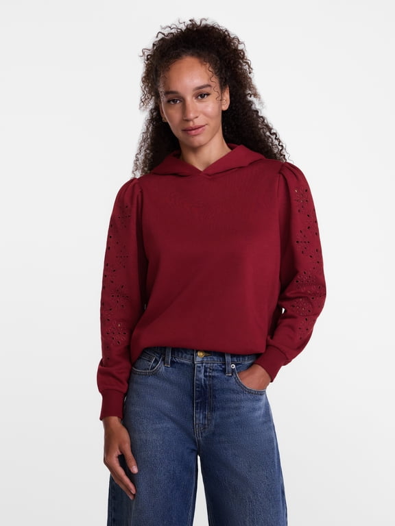 Women's and Women's Plus Eyelet Hoodie with Long Sleeves, Sizes XS-4X