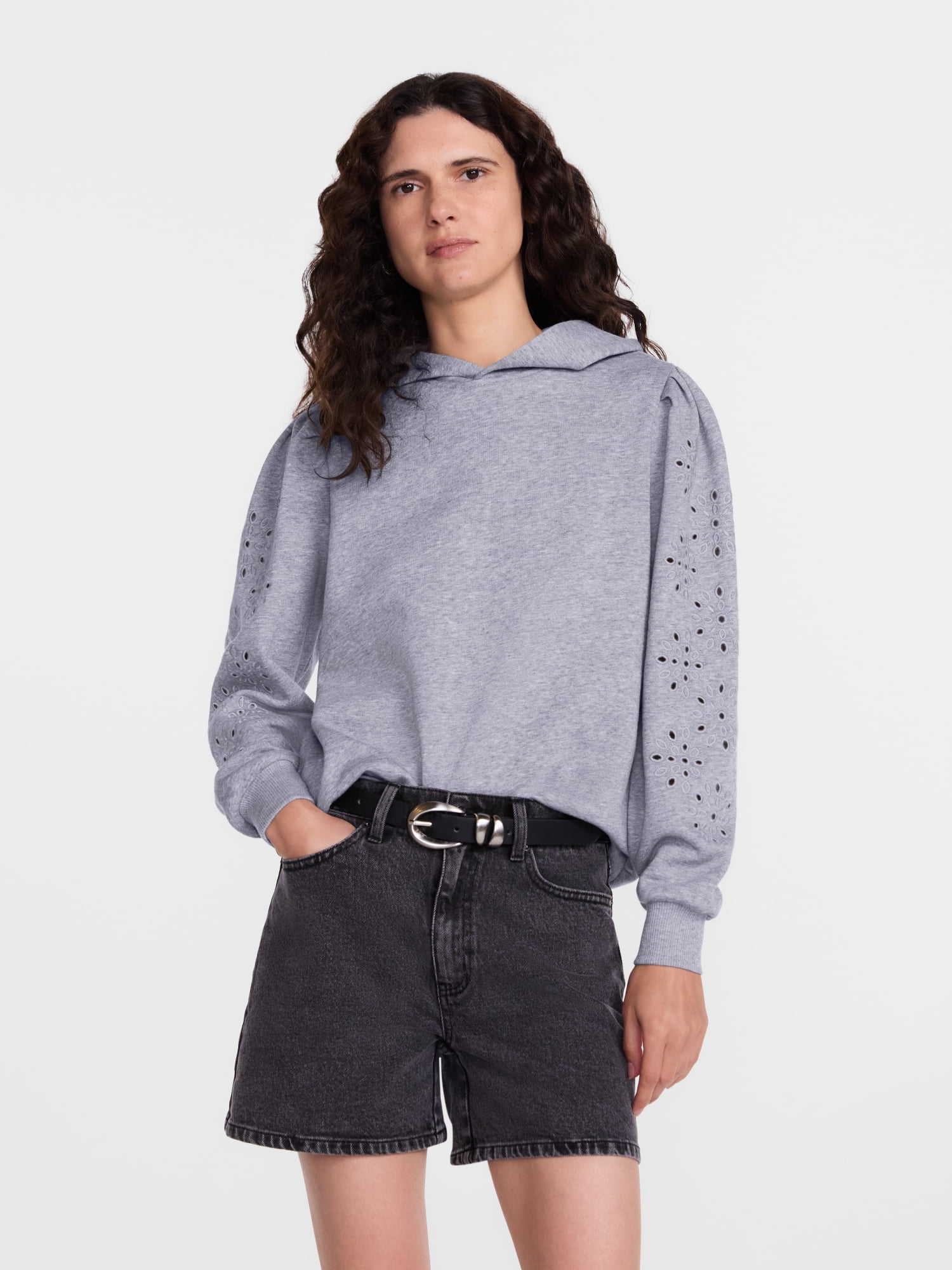 Scenario Women's and Women's Plus Eyelet Hoodie with Long Sleeves, Sizes XS-4X
