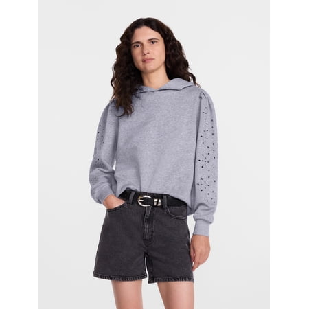 Scenario Women's and Women's Plus Eyelet Hoodie with Long Sleeves, Sizes XS-4X