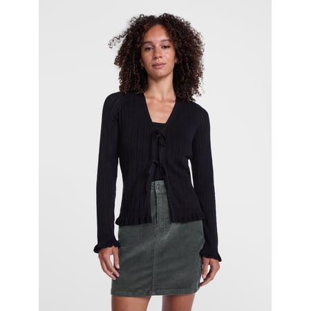 Scenario Women's Eyelet Tie Front Cardigan, Lightweight, Sizes XS-XXXL