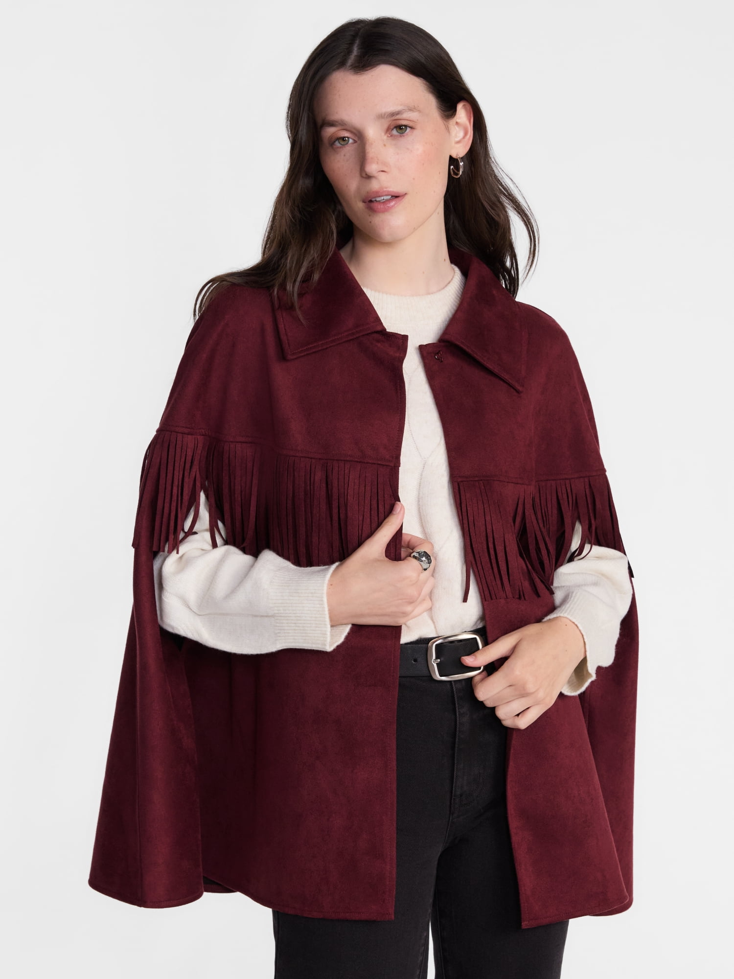 Scenario Women's Faux Suede Fringe Cape