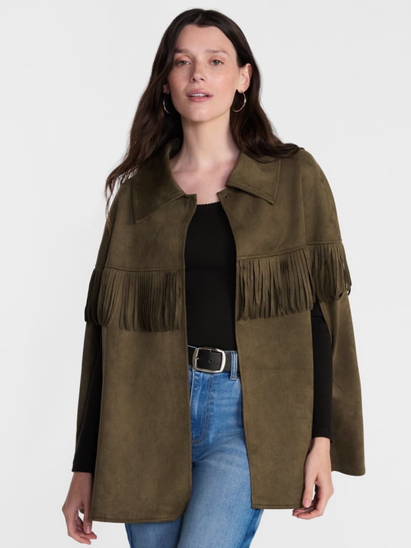 Women's Faux Suede Fringe Cape