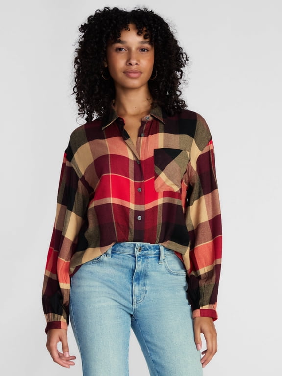 Women's Flannel Shirt with Long Sleeves, Sizes XS-XXXL
