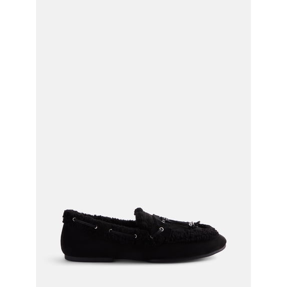 Scenario Women's Fringe Faux Shearling Moccasin Flats