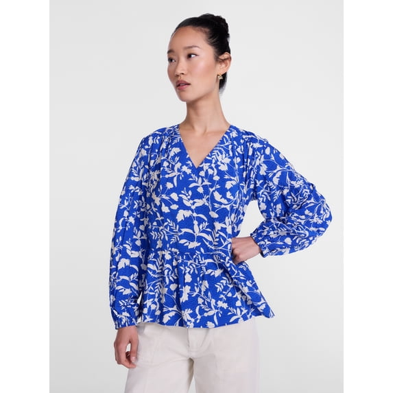 Scenario Women's Gathered Yoke Blouse with Long Sleeves, Sizes XS-XXXL