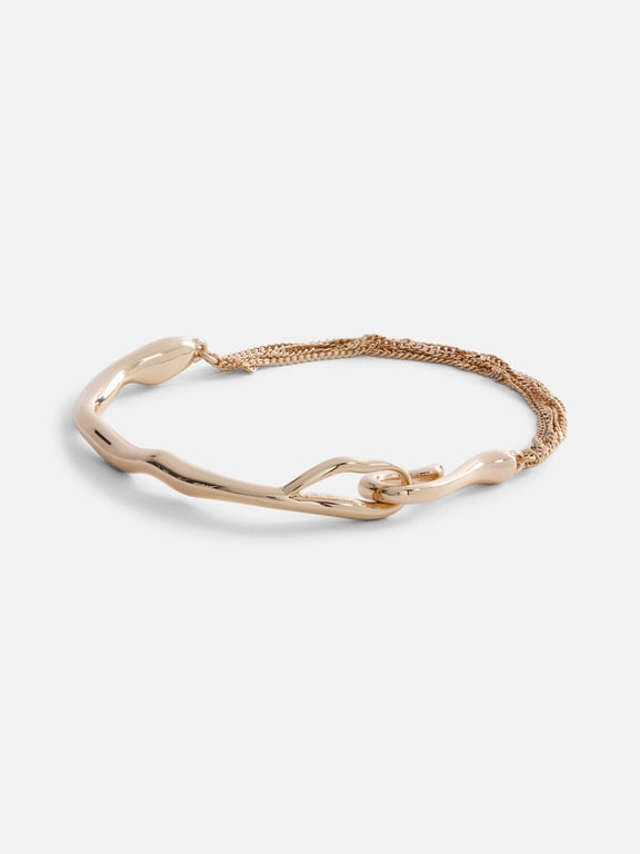 Women's Gold-Tone Chain Bracelet with Sculpted Bar