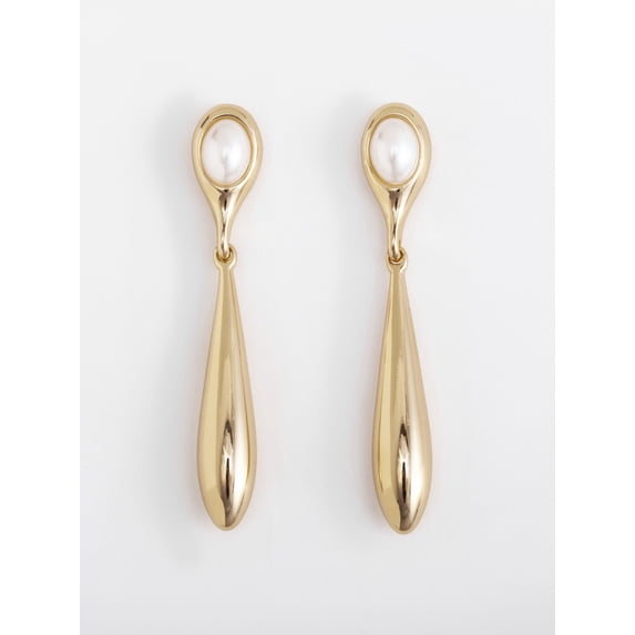 Scenario Women's Gold‑Tone Drop Earrings with Faux Pearl