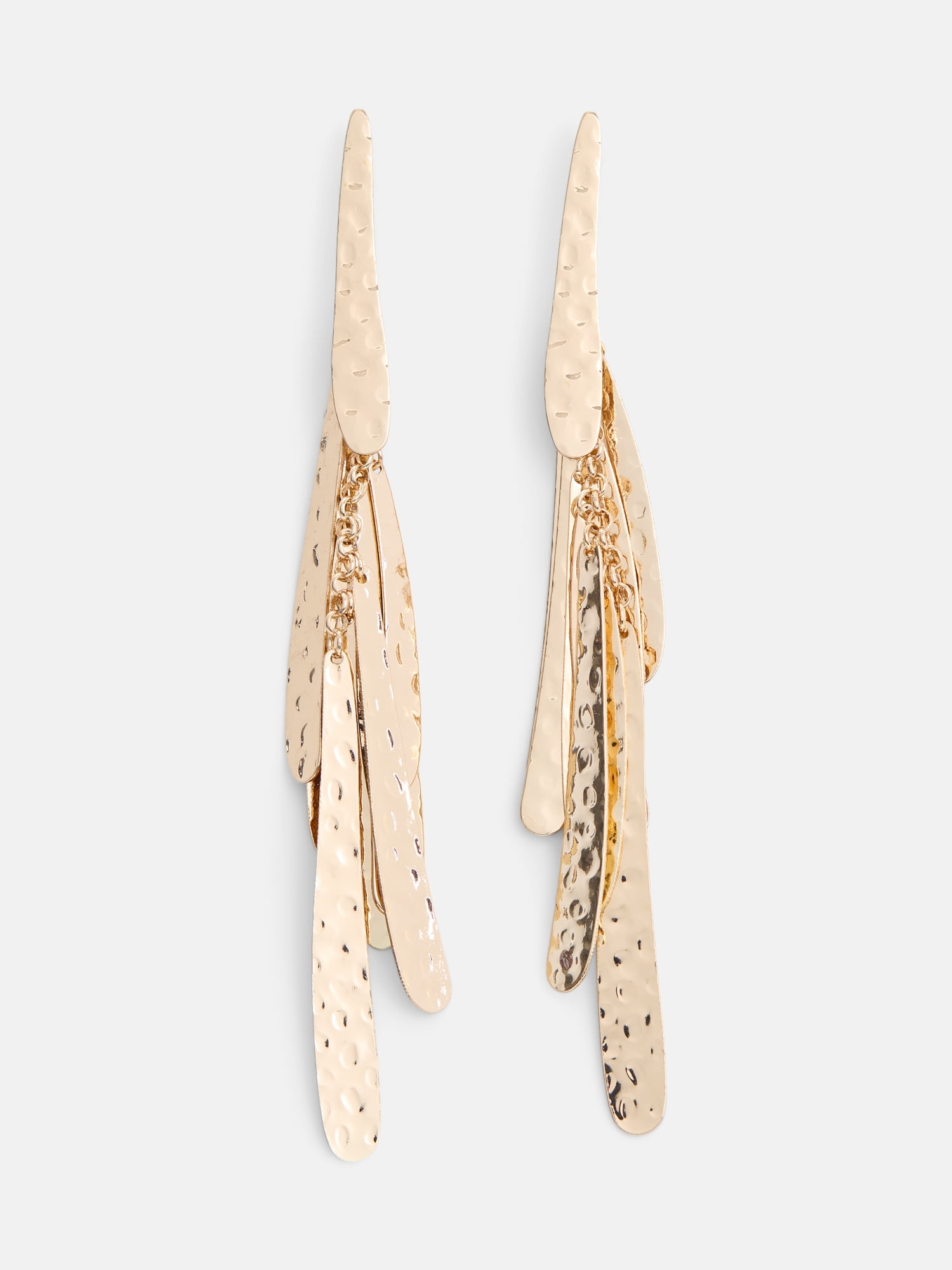 Scenario Women's Gold‑Tone Hammered Fringe Drop Earrings