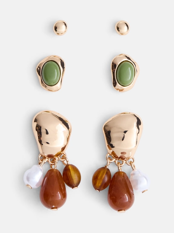 Women's Gold-Tone Stud and Drop Earrings Set, 3-Pair