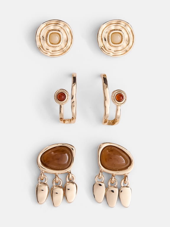 Women's Gold-Tone Mixed Stud Earrings Set, 3-Pair