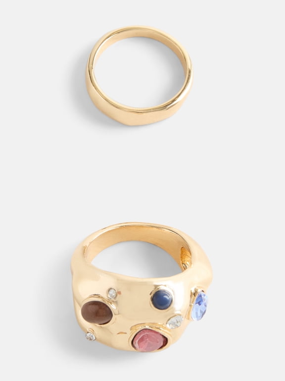 Womens Gold Tone Gemstone Statement Rings Set, 2 Piece