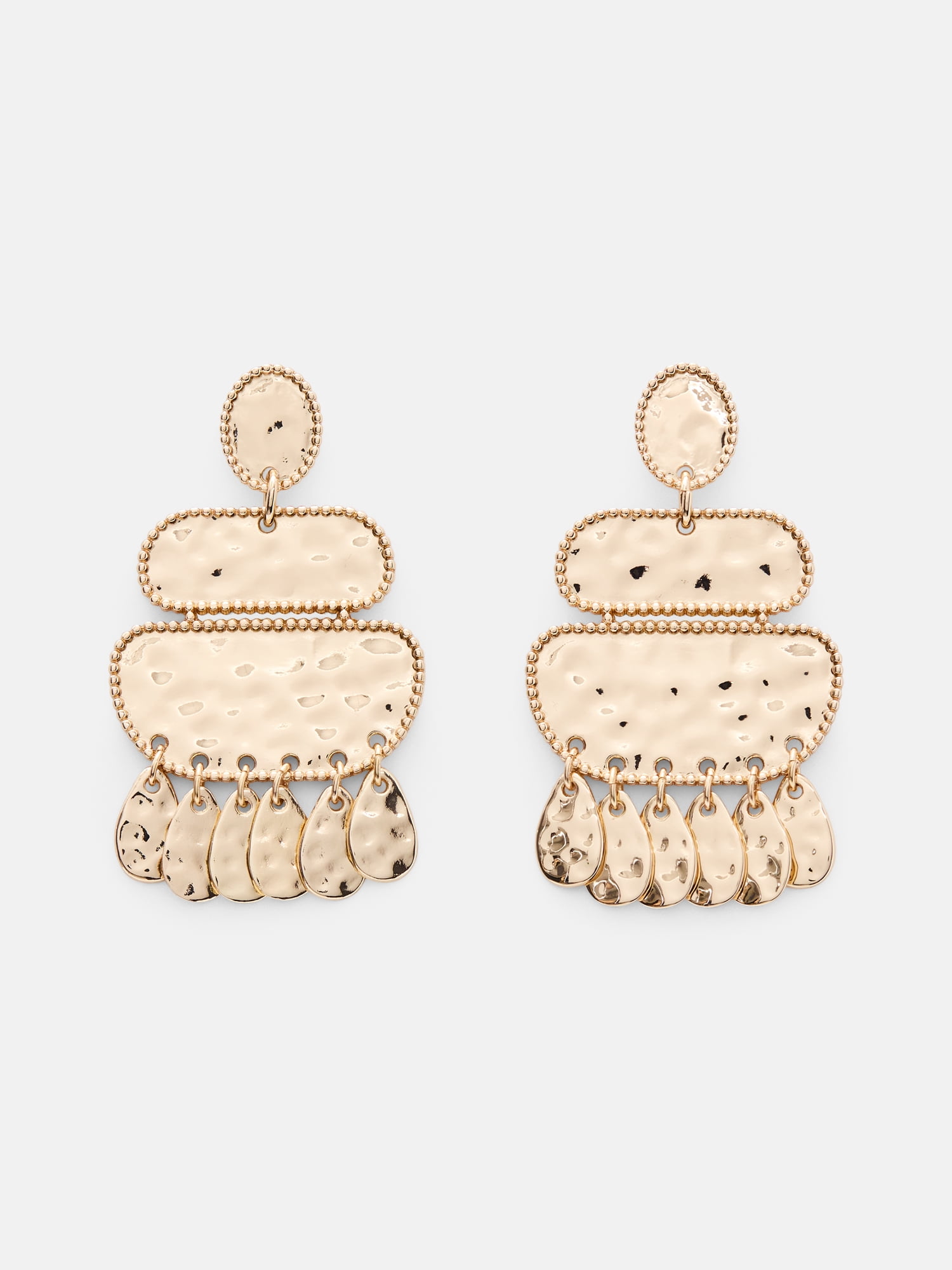 Scenario Women's Gold‑Tone Geometric Hammered Drop Earrings