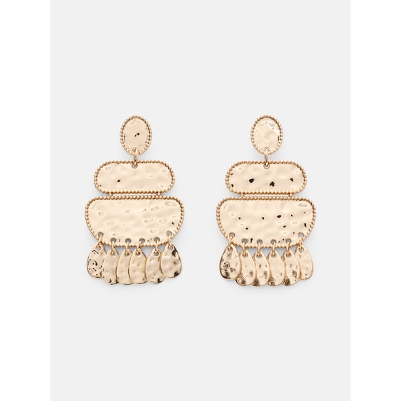 Scenario Women's Gold‑Tone Geometric Hammered Drop Earrings