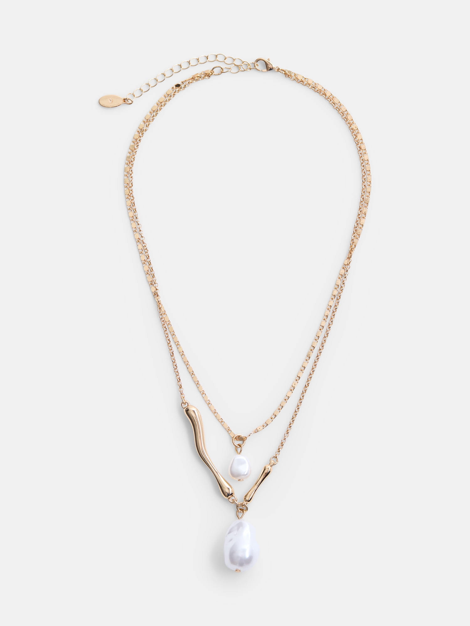 Scenario Women's Gold-Tone Necklace with Faux Pearl Pendants, 2-Piece