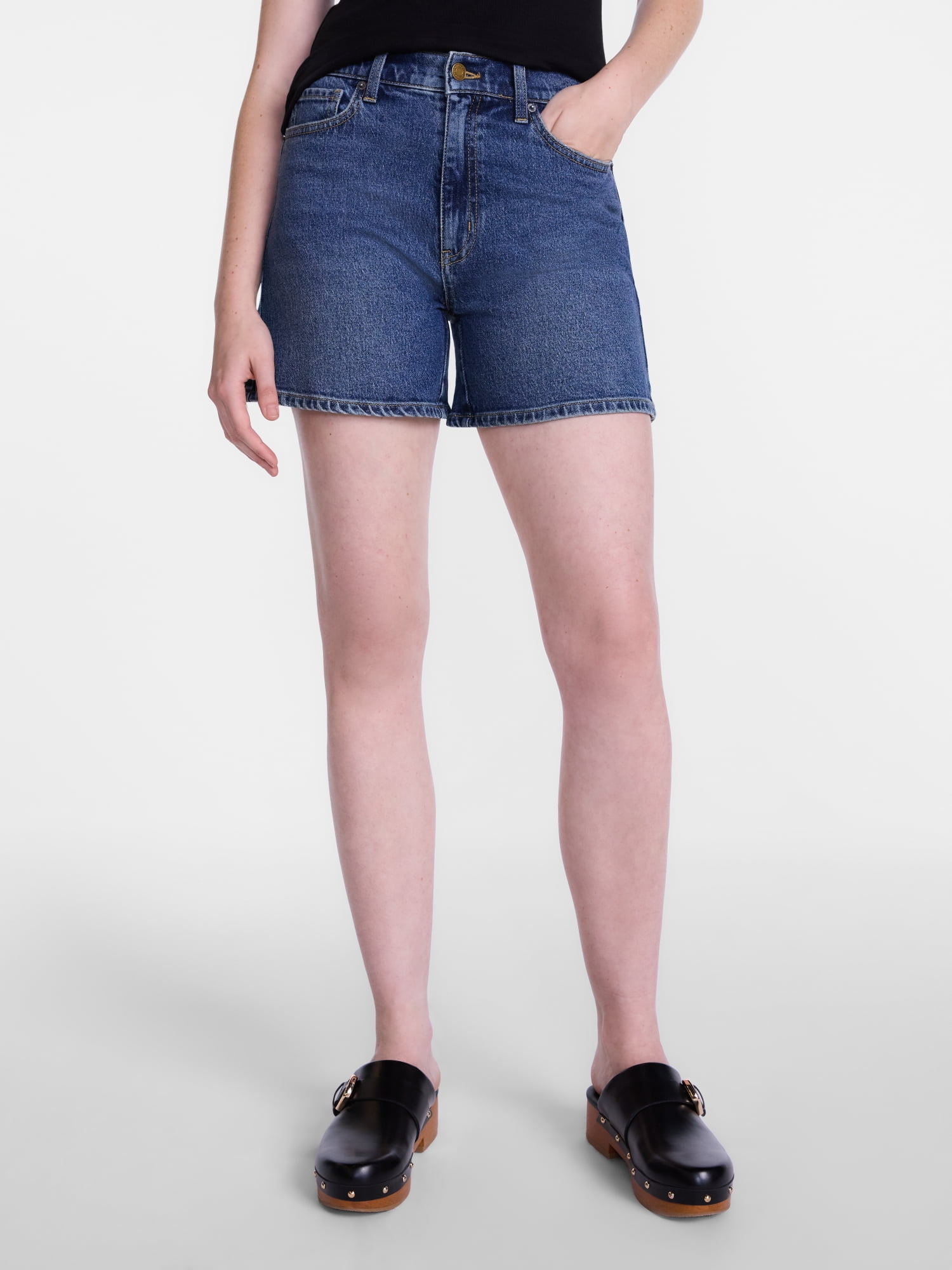 Scenario Women's High Rise A-Line Denim Shorts, 5" Inseam, Sizes 0-20