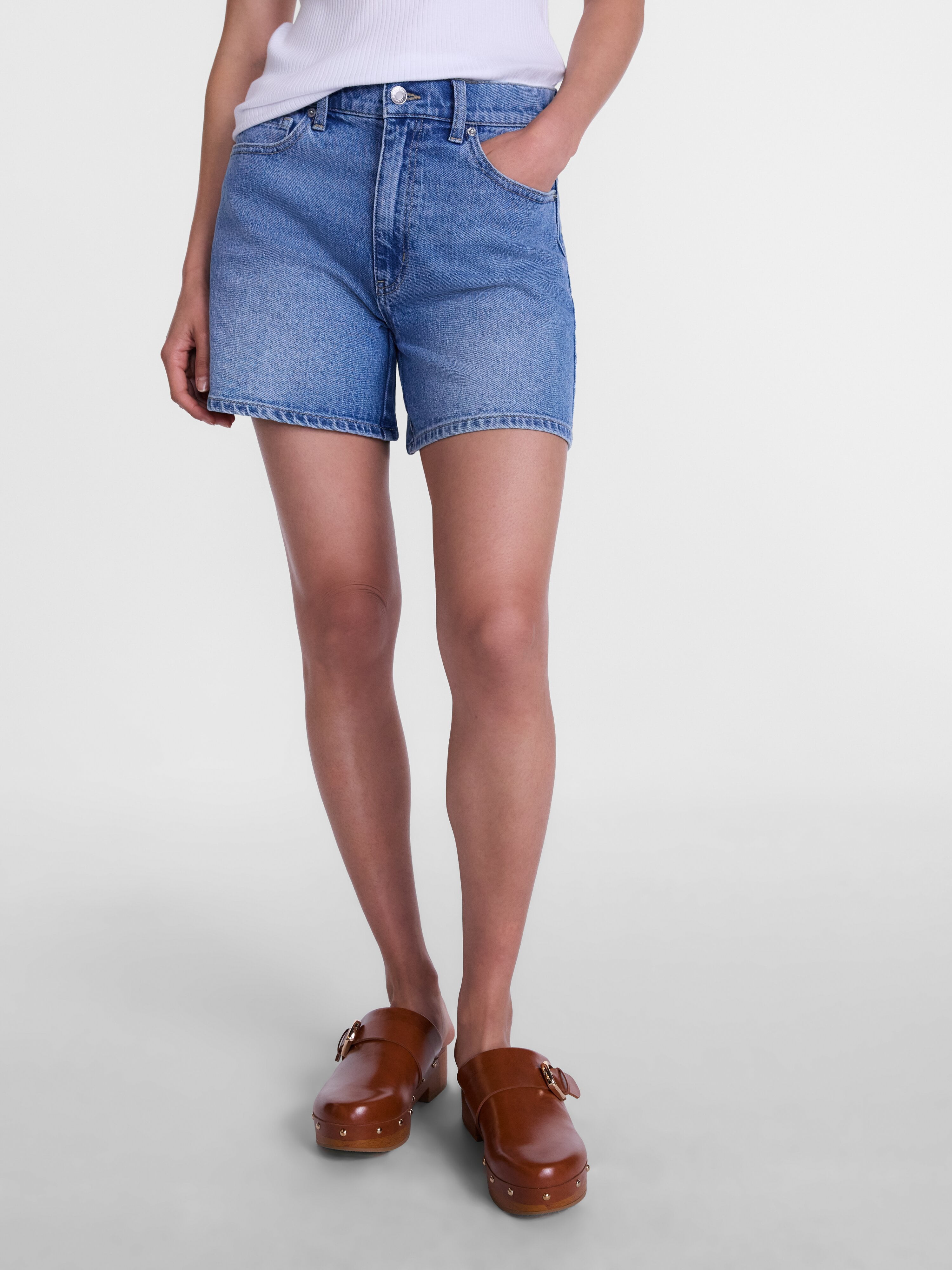 Scenario Women's High Rise A-Line Denim Shorts, 5" Inseam, Sizes 0-20