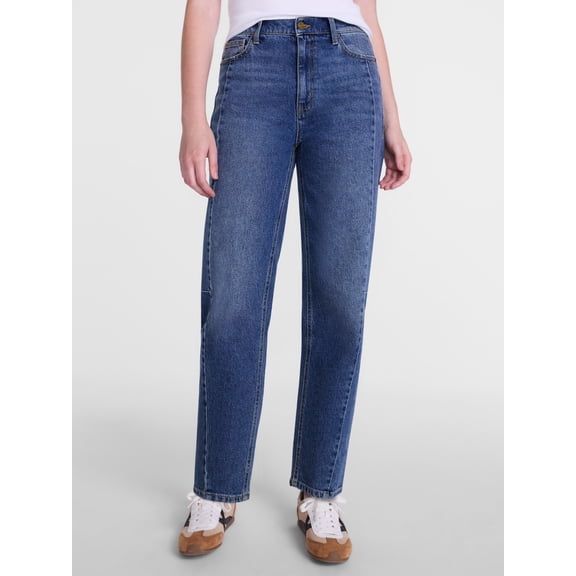 Scenario Women's and Women's Plus High Rise Barrel Jeans, Regular 28", and Short 26" Inseam, Sizes 0-28W