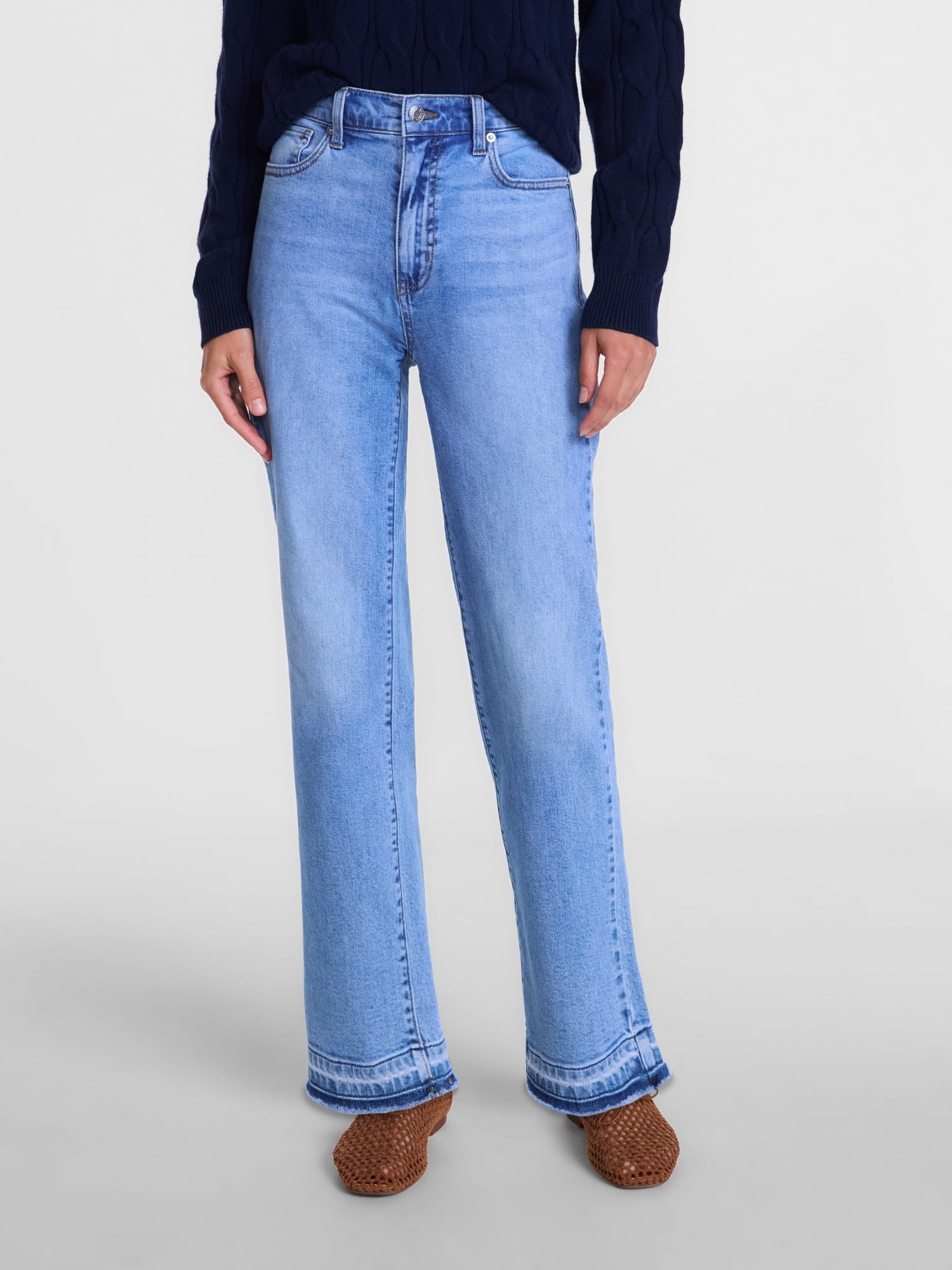 Scenario Women's and Women's Plus High Rise Straight Leg Let Down Hem Jeans, 29" Inseam, Sizes 0-28W