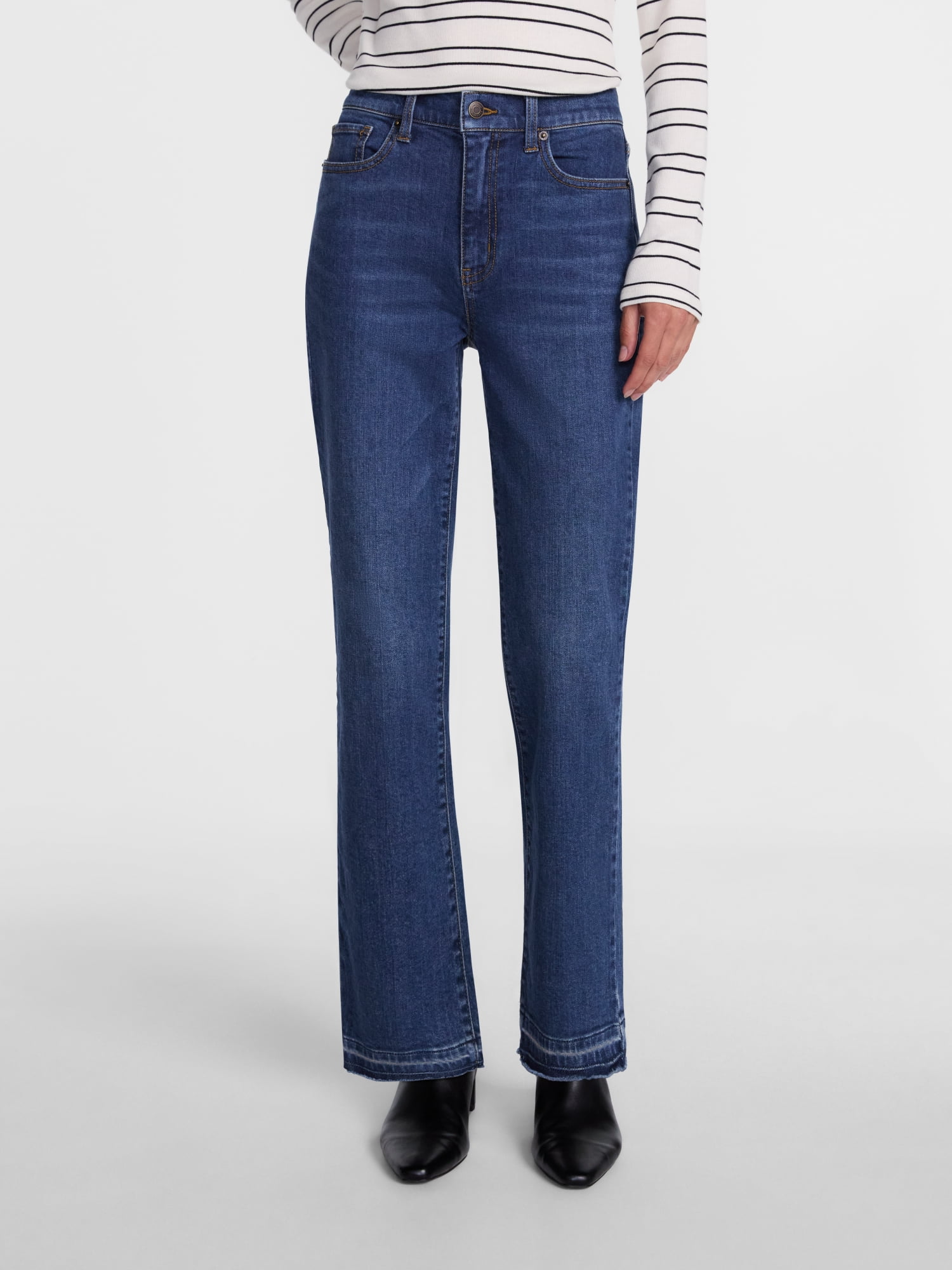 Scenario Women's and Women's Plus High Rise Straight Leg Let Down Hem Jeans, 29" Inseam, Sizes 0-28W