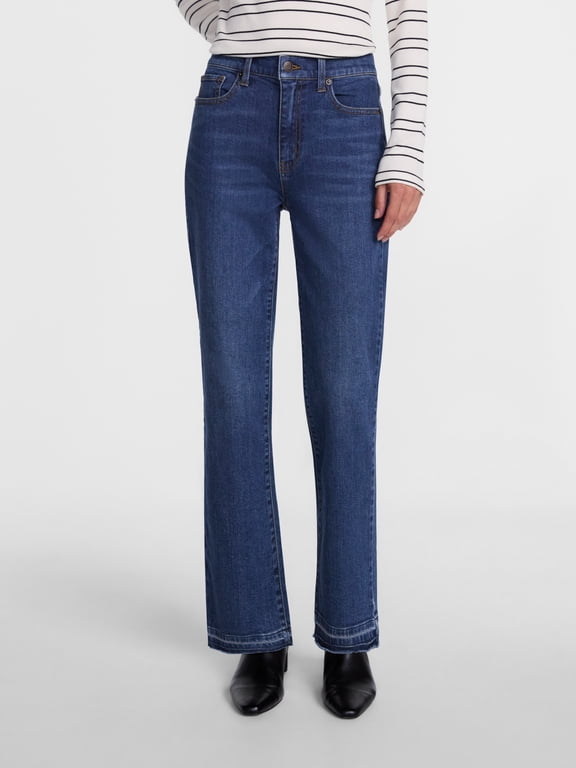 Women's and Women's Plus High Rise Straight Leg Let Down Hem Jeans, 29" Inseam, Sizes 0-28W