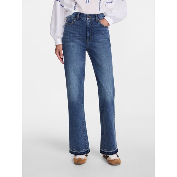 Scenario Women's and Women's Plus High Rise Straight Leg Let Down Hem Jeans, 27" Inseam, Sizes 0-28W