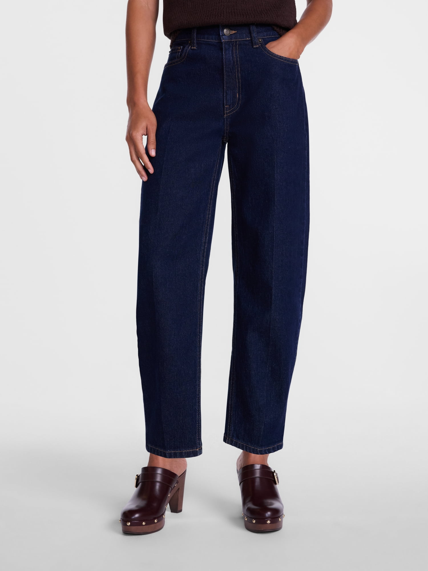 Scenario Women's and Women's Plus High Rise Tapered Barrel Crease Jeans, 27" Inseam, Sizes 0-28W