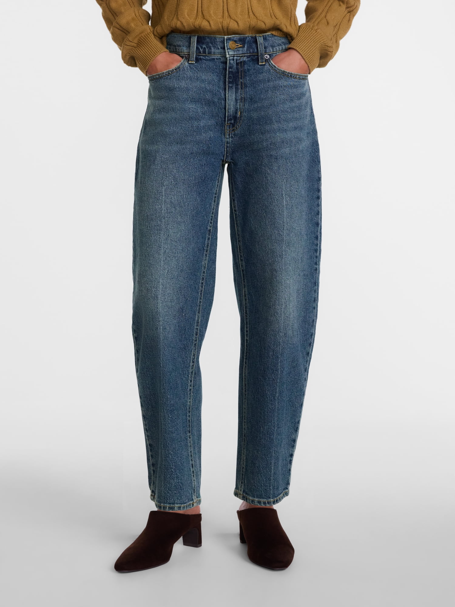 Scenario Women's and Women's Plus High Rise Tapered Barrel Crease Jeans, 27" Inseam, Sizes 0-28W