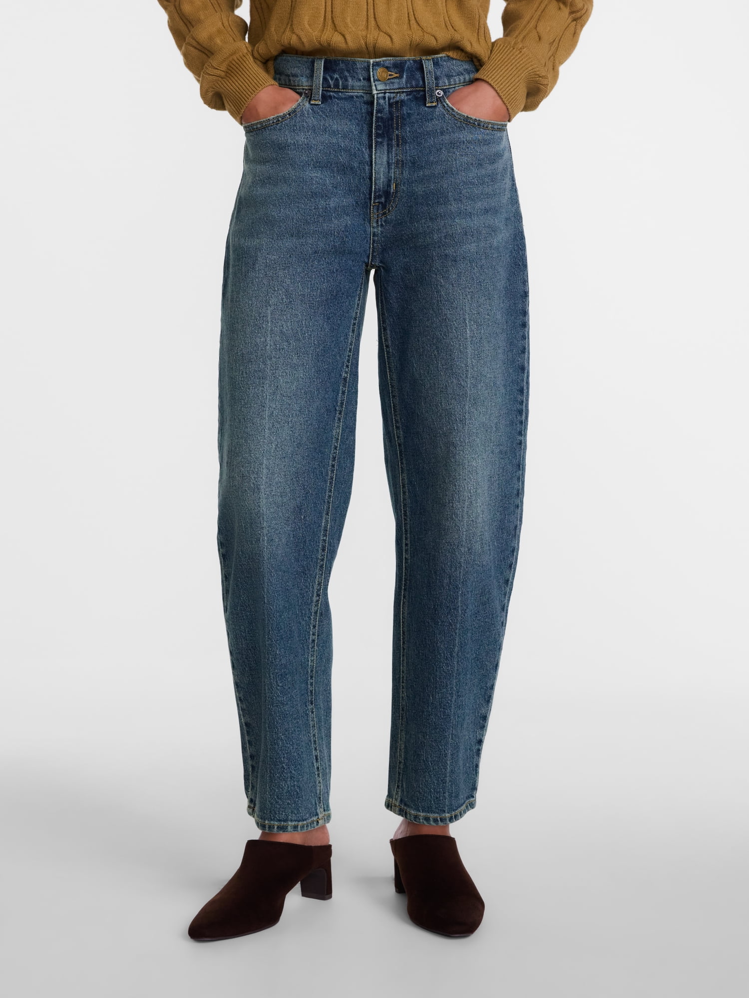 Scenario Women's and Women's Plus High Rise Tapered Barrel Crease Jeans, 27" Inseam, Sizes 0-28W