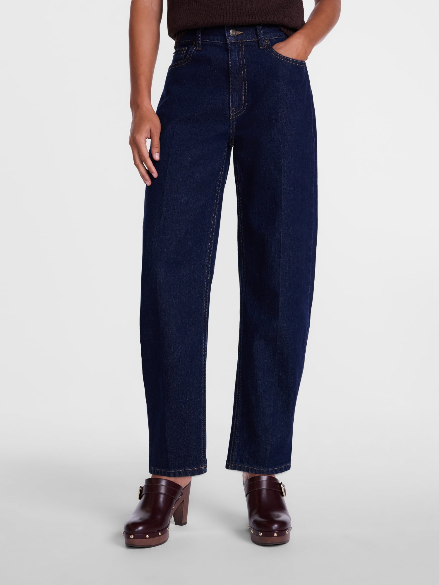 Scenario Women's and Women's Plus High Rise Tapered Barrel Crease Jeans, 27" Inseam, Sizes 0-28W