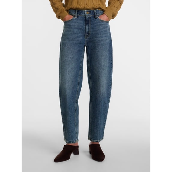 Scenario Women's and Women's Plus High Rise Tapered Barrel Crease Jeans, 25" Inseam, Sizes 0-28W