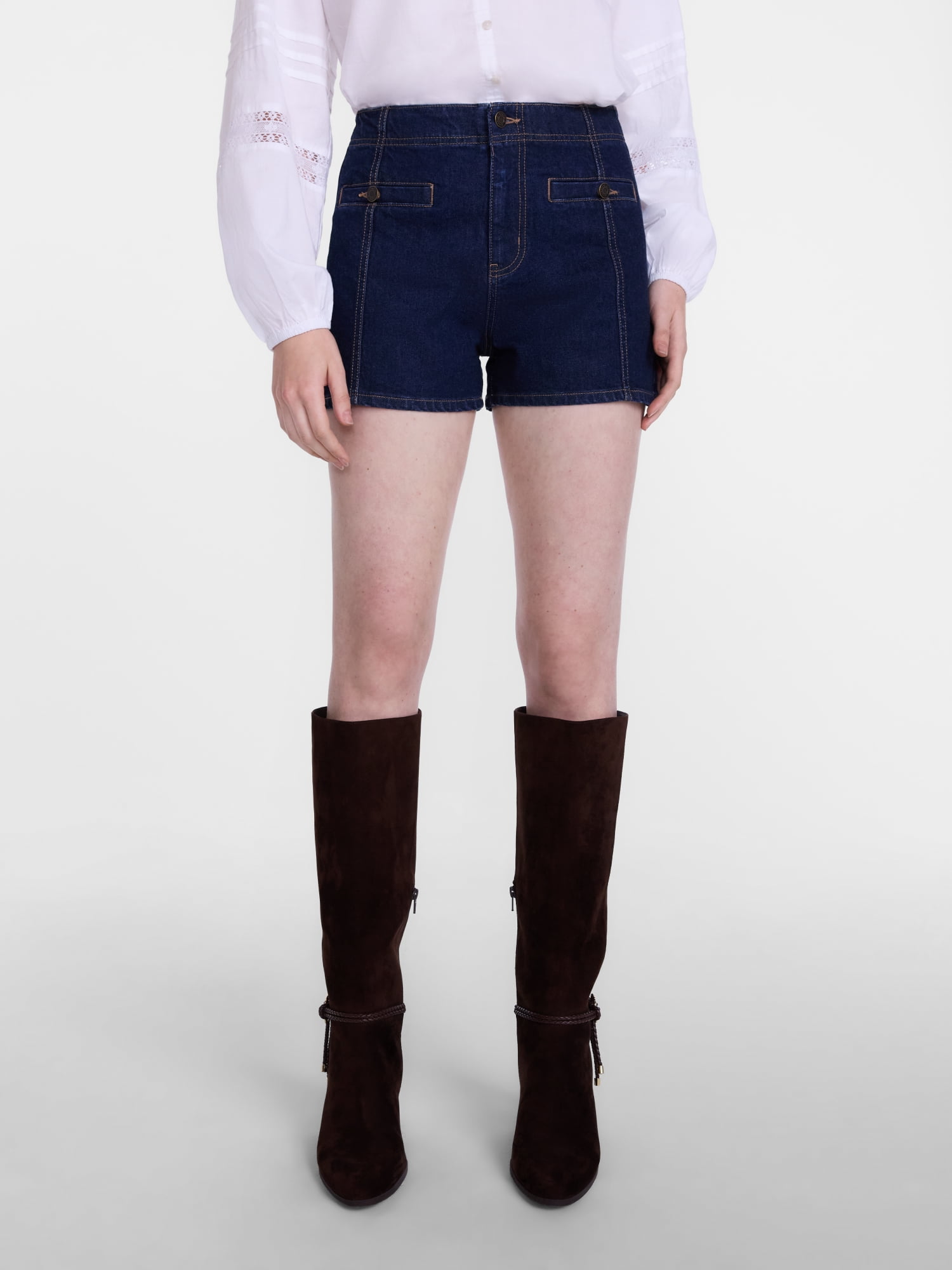 Scenario Women's High Rise Shorts with Welt Pockets, 3" Inseam, Sizes 0-20