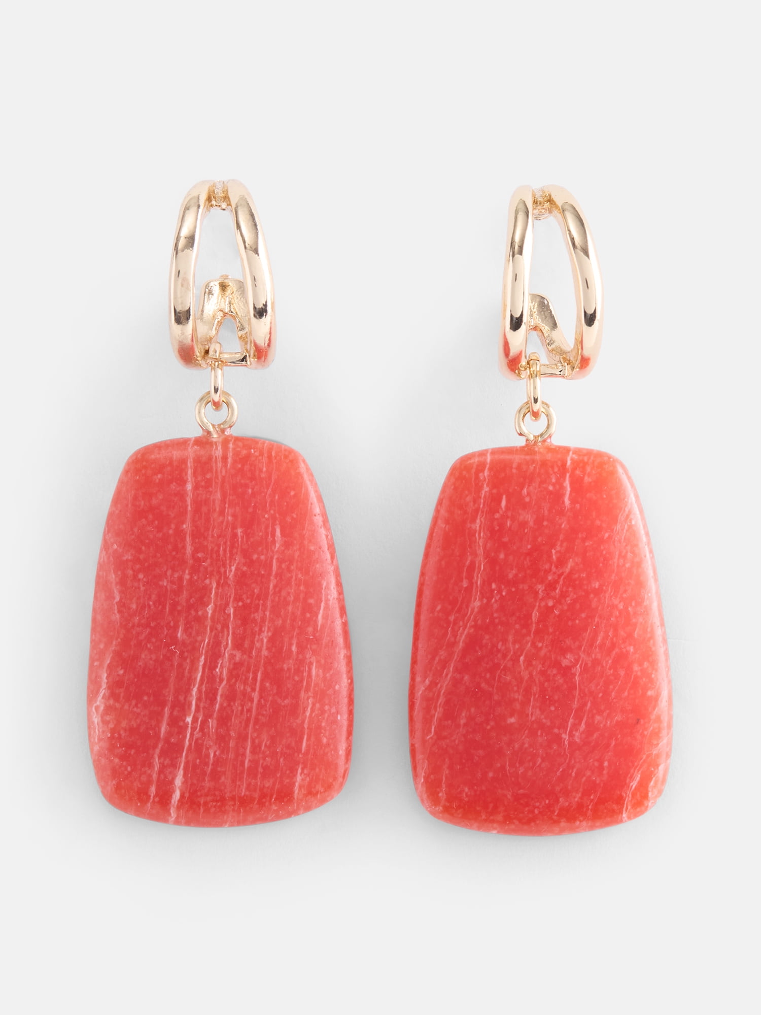 Scenario Women's Gold Tone Double Hoop Drop Earrings with Resin Stones
