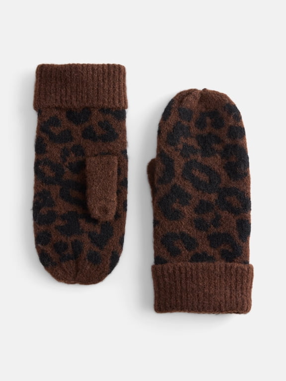 Women's Knit Mittens, Brown Stallion