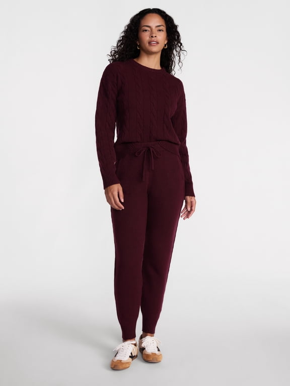 Women's Cable Crewneck Sweater and Jogger Pants Set, 2-Piece, Sizes XS-XXXL