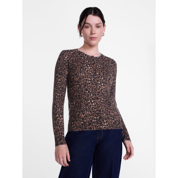 Scenario Women's Button Front Printed Cardigan Sweater, Lightweight, Sizes XS-XXXL