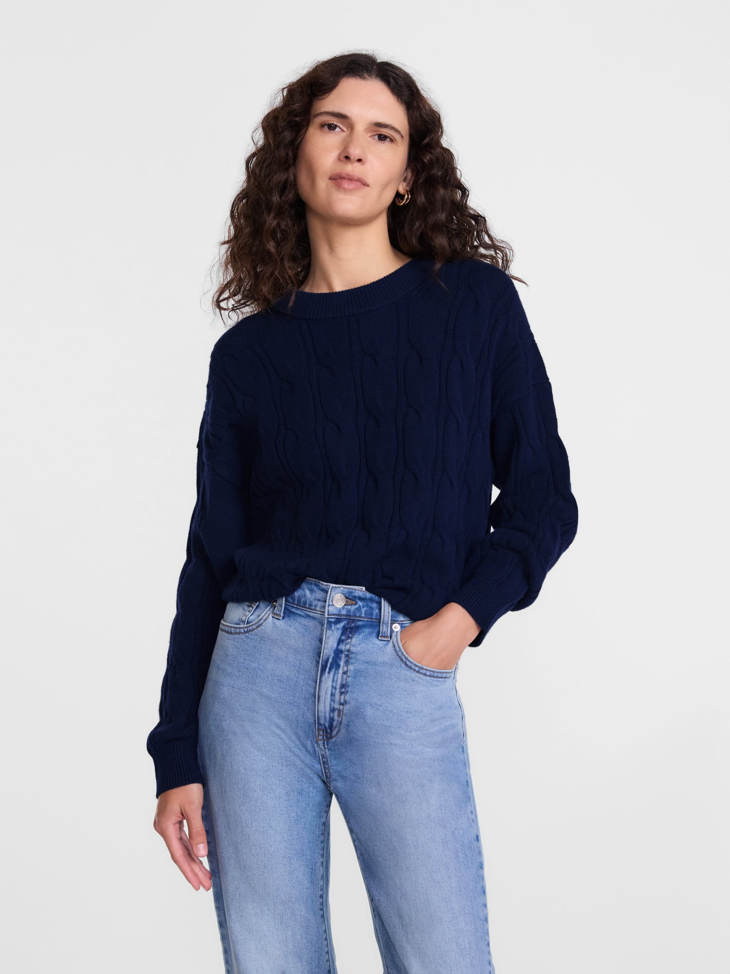Scenario Women's Crewneck Cable Knit Mid-weight Sweater, Sizes XS-XXXL