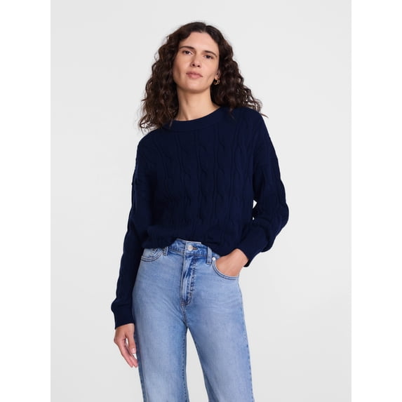 Scenario Women's Crewneck Cable Knit Mid-weight Sweater, Sizes XS-XXXL
