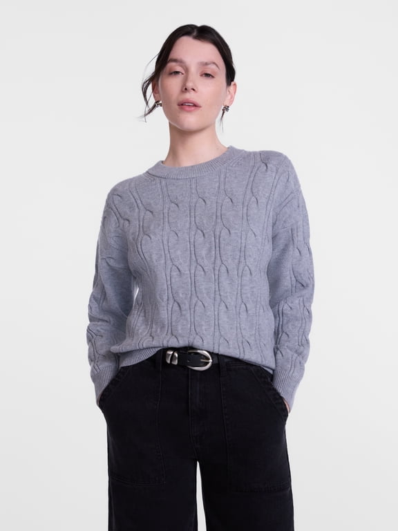 Women's Crewneck Cable Knit Mid-weight Sweater, Sizes XS-XXXL