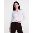 thumbnail image 1 of Scenario Women's and Women's Plus Ribbed Crewneck Cardigan Sweater, Lightweight, Sizes XS-4X, 1 of 6