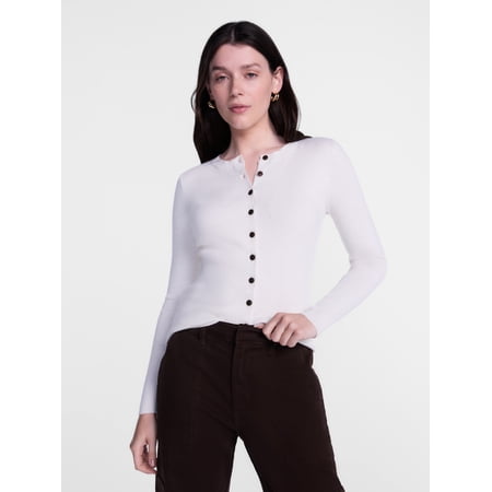 Scenario Women's and Women's Plus Ribbed Crewneck Cardigan Sweater, Lightweight, Sizes XS-4X